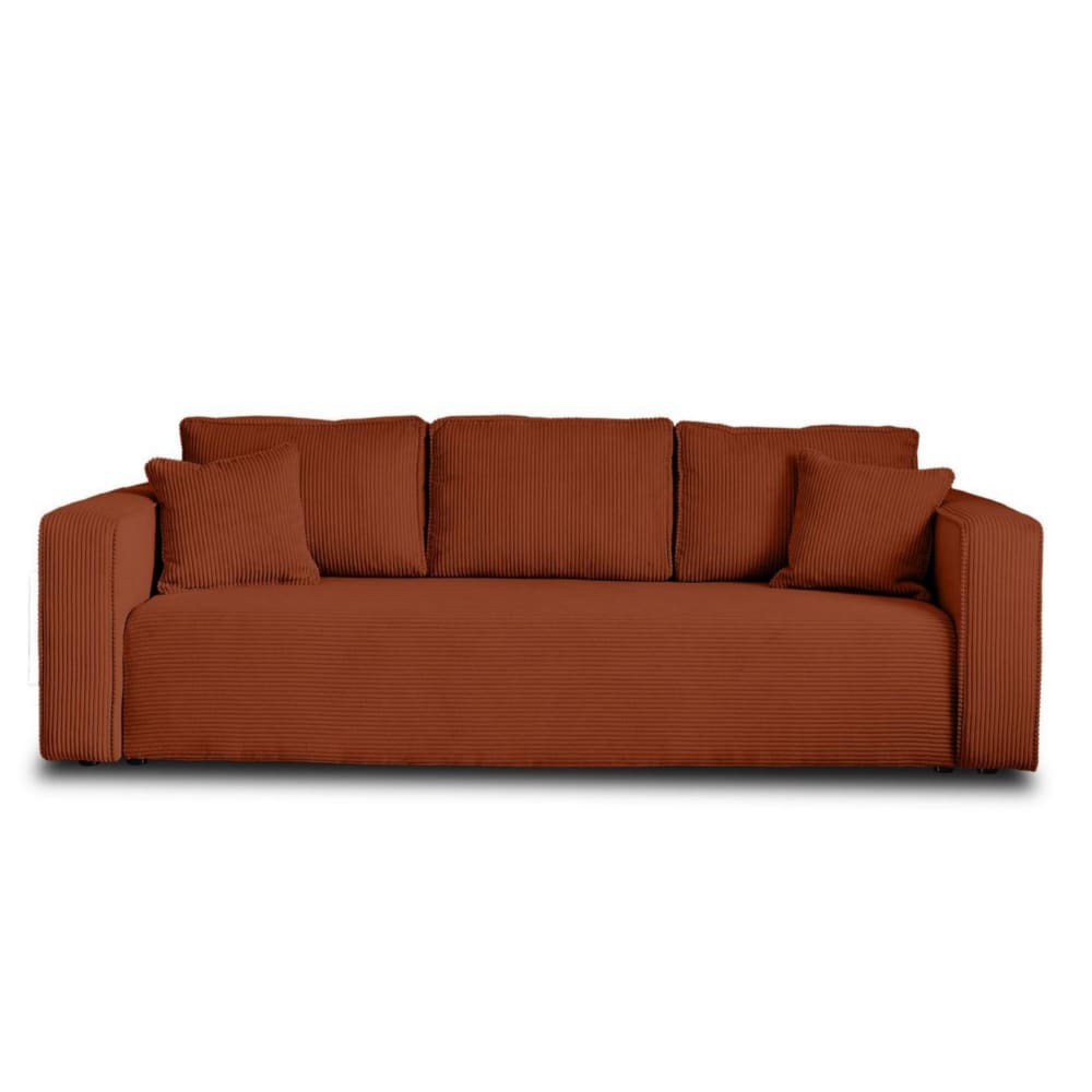Canapé droit convertible 3 places en velours côtelé terracotta