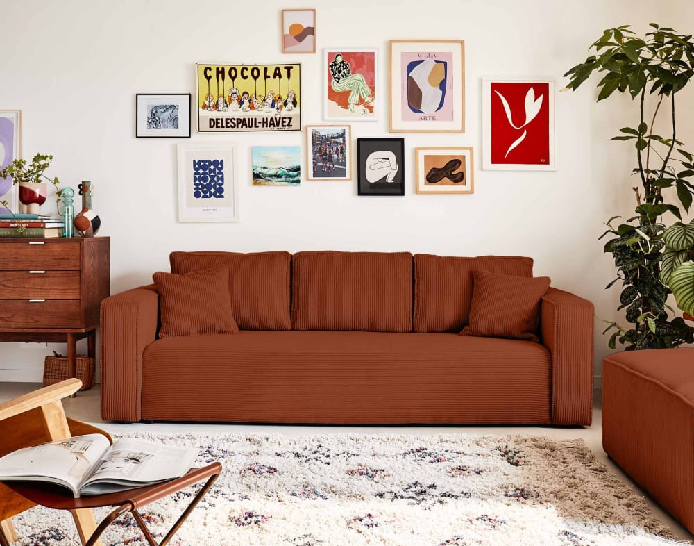 Canapé 3 places   convertible avec coffre   en velours côtelé - Maisons du Monde