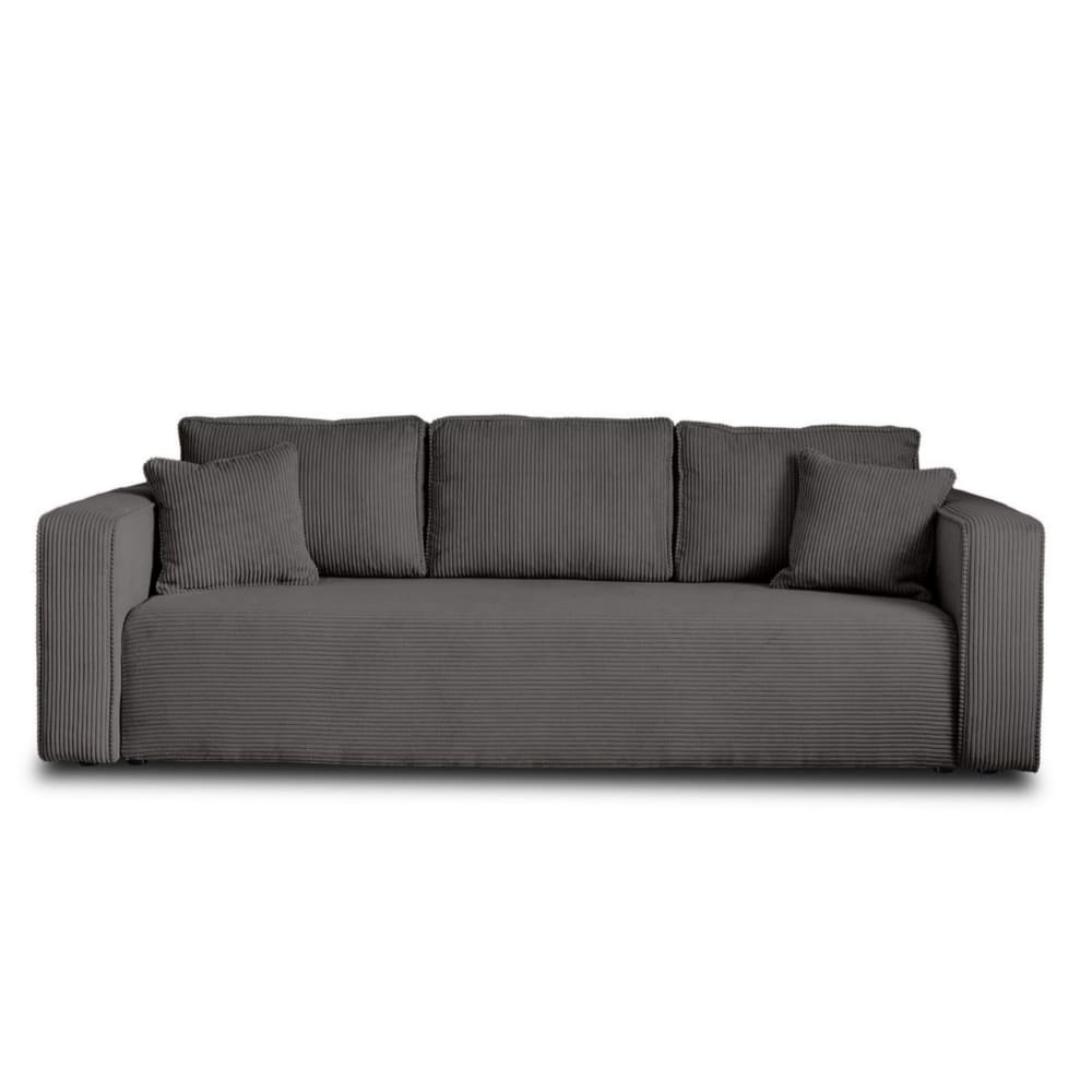 Canapé droit convertible 3 places en velours côtelé gris