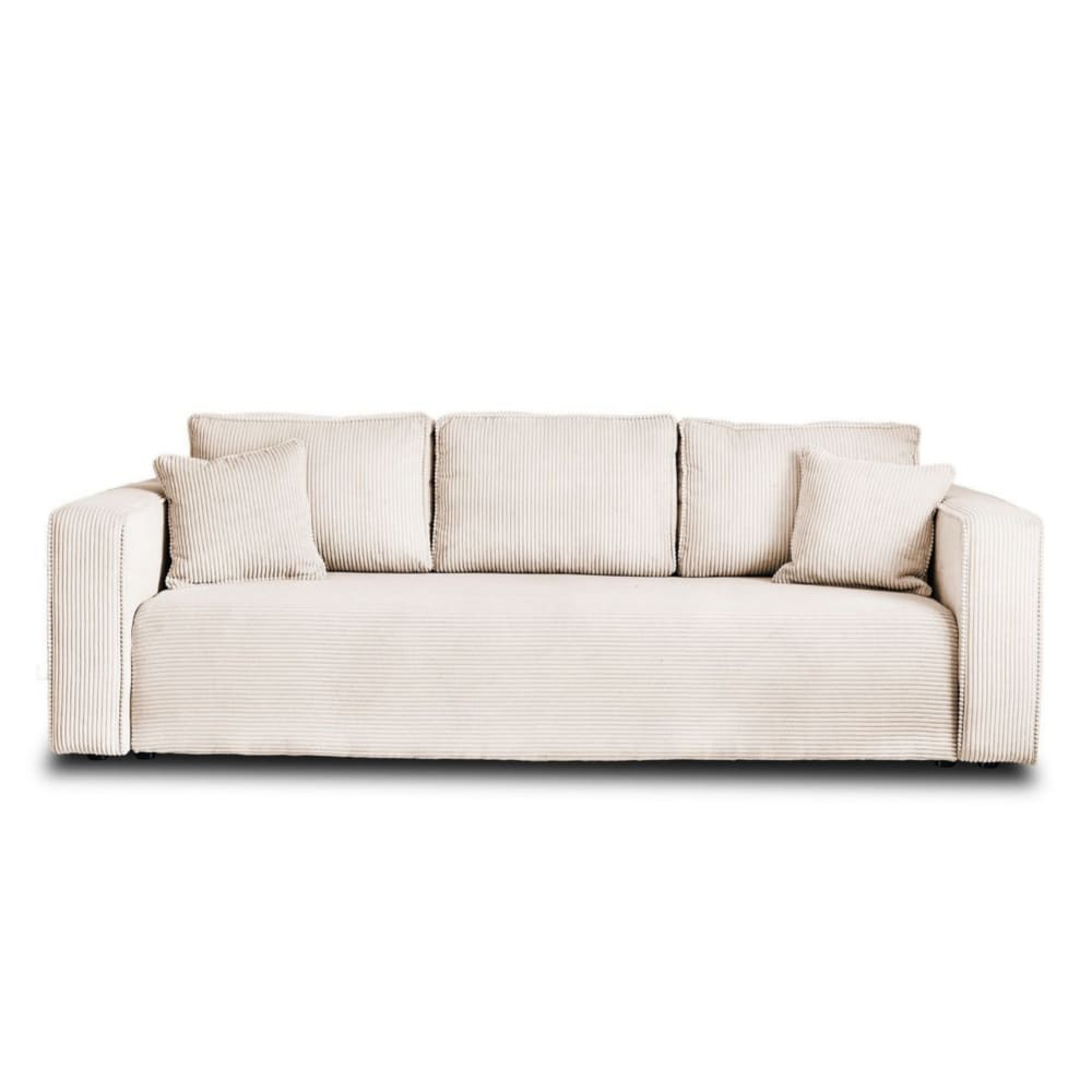 Canapé droit convertible 3 places en velours côtelé beige