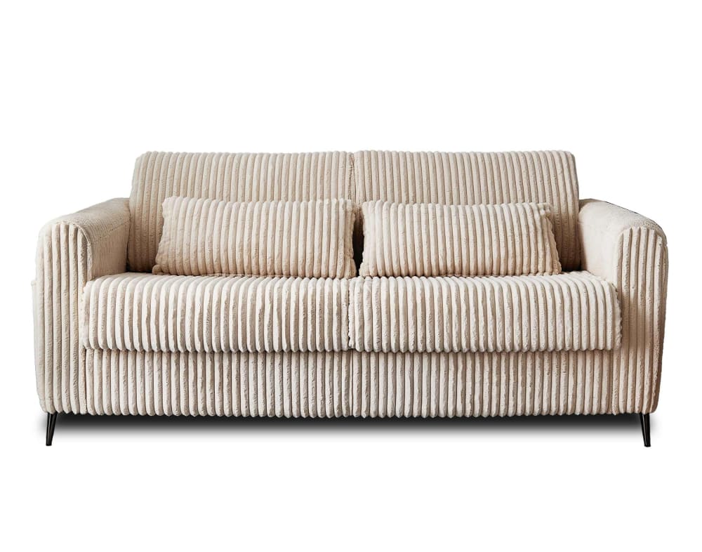Canapé convertible 3 places en velours côtelé matelas 12 cm beige