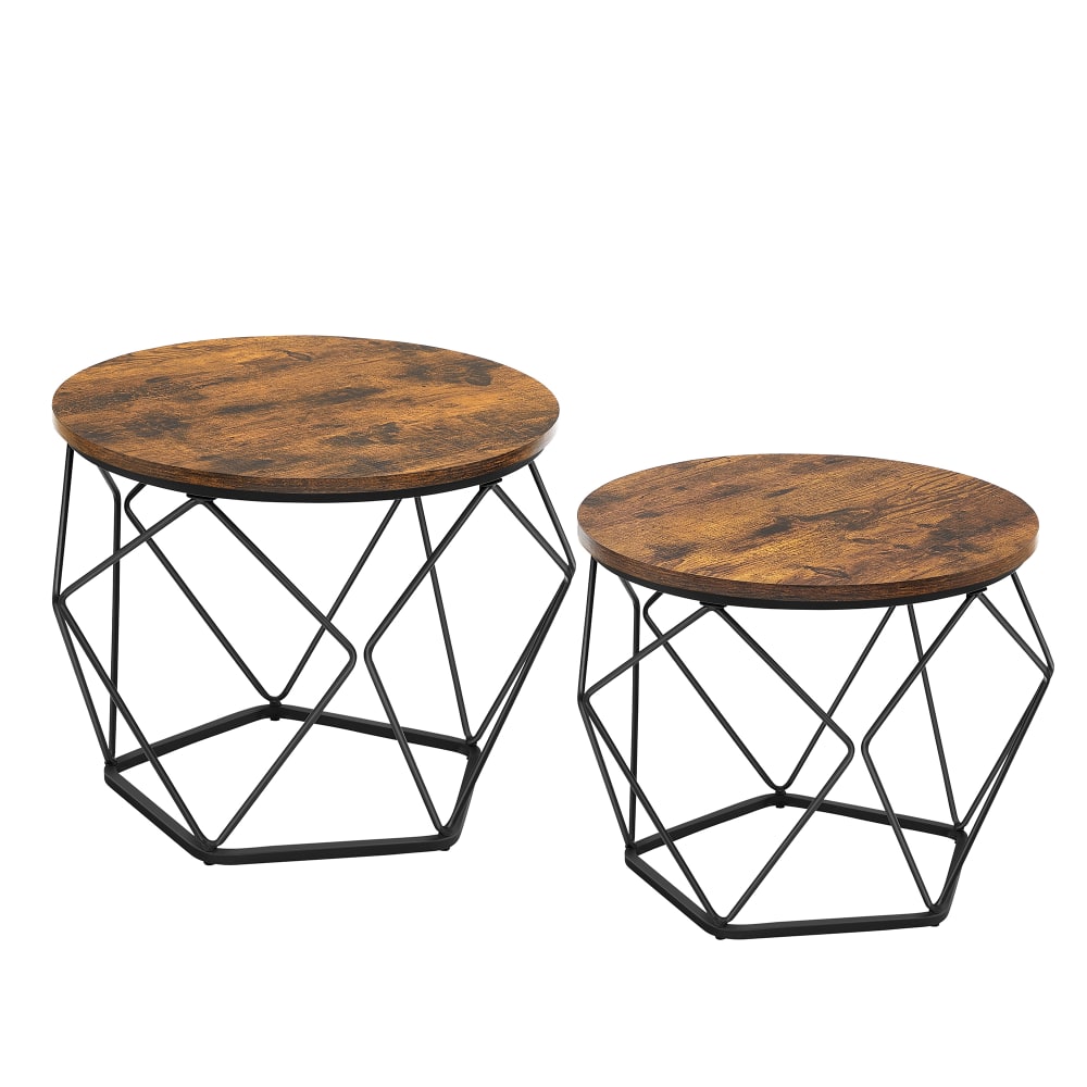 VASAGLE Tables basse ronde bout de canapé style moderne plateau marron et noir style industriel Marron Panneau De Particules - 50x40x50cm
