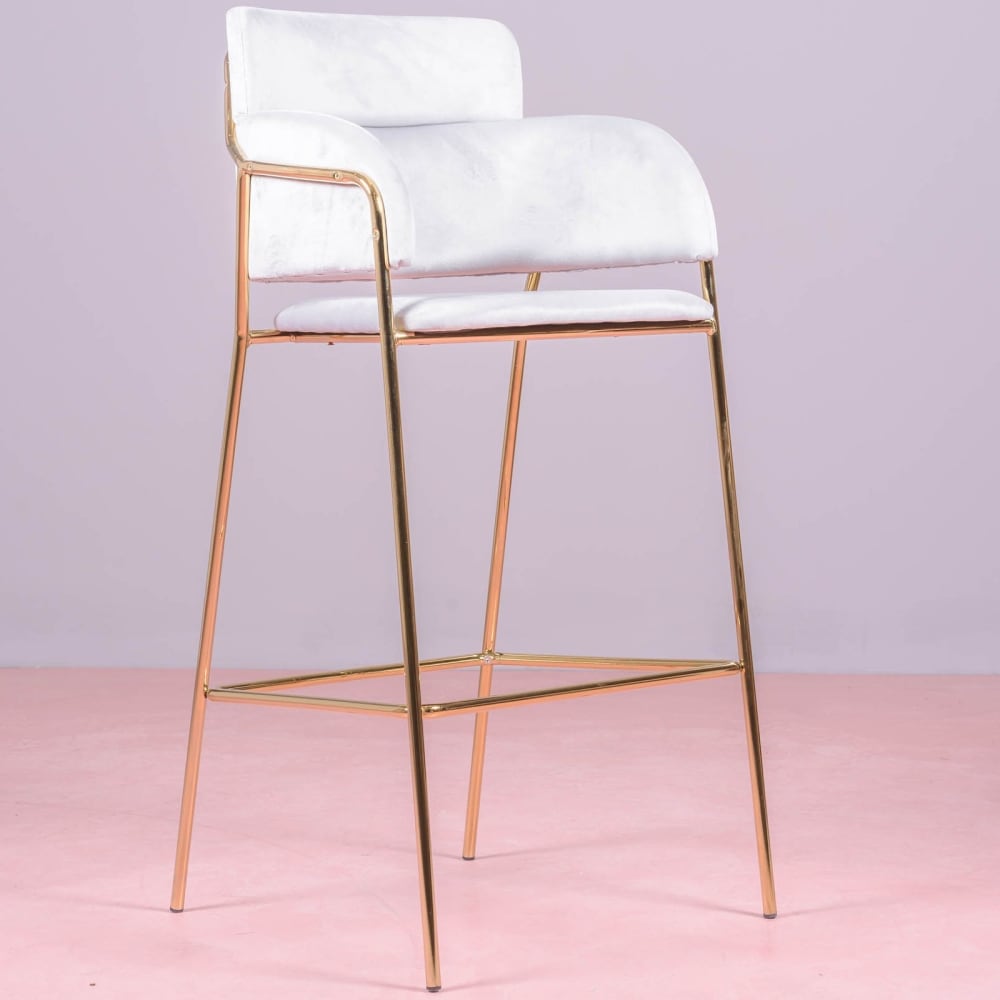 Designer-Hocker mit Samtbezug und goldenen Beinen, grau - Maisons
