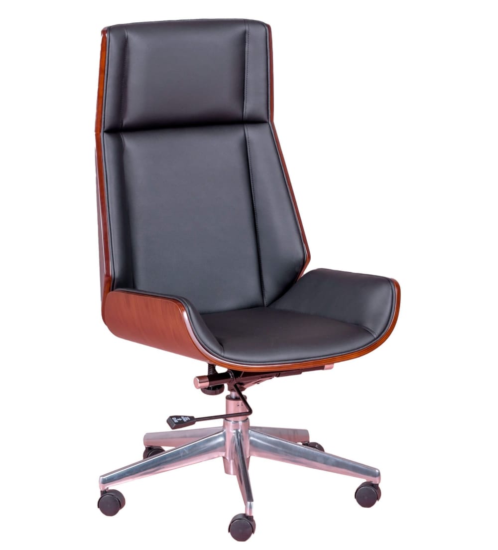 Silla de oficina en madera de nogal y tapizada, negro