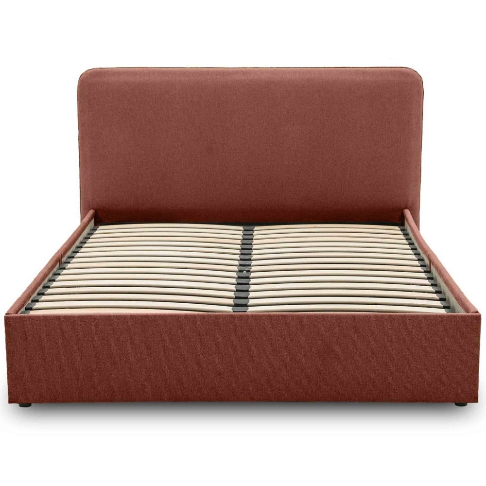 Lit coffre queen size 160x200 en tissu terracotta Lit coffre queen size 160x200 en tissu terracotta