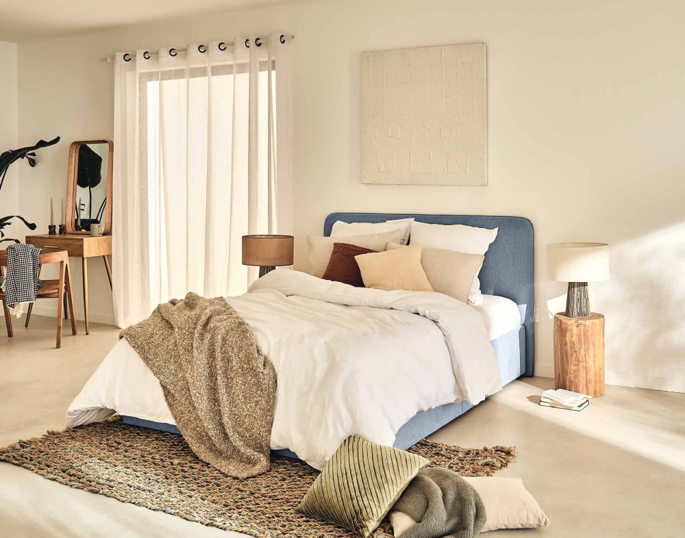 Lit coffre   140x190   en tissu  bleu