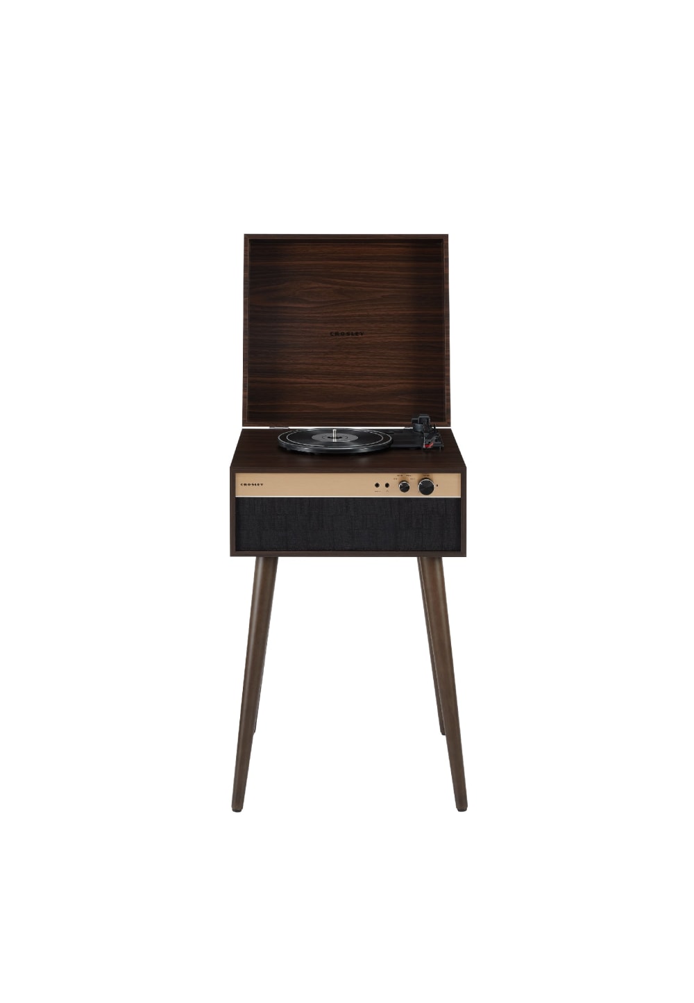 Crosley Plattenspieler mit Beinchen in Walnuss-Ausführung und mit Bluetooth. Braun Holz