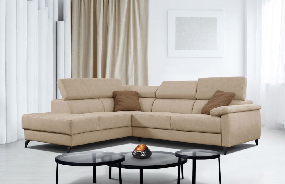 Ecksofa 5-Sitzer mit verstellbare Kopfstützen, beige - Maisons Du