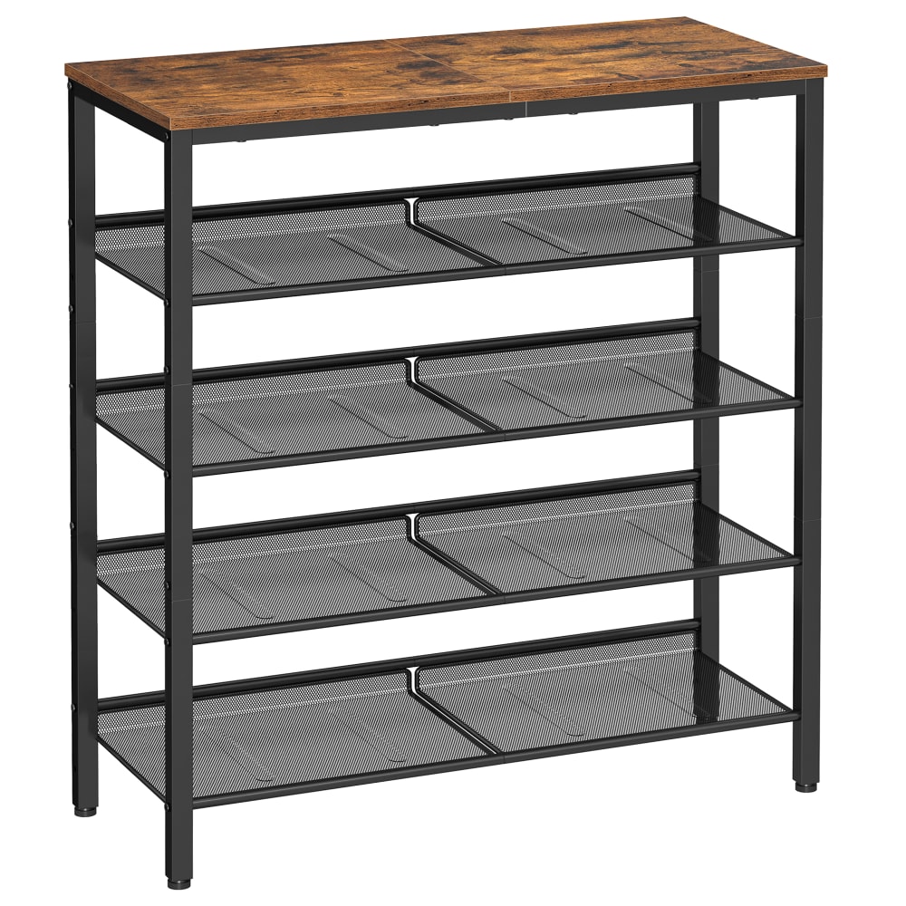 Étagère chaussure 5 niveaux en métal marron rustique et noir