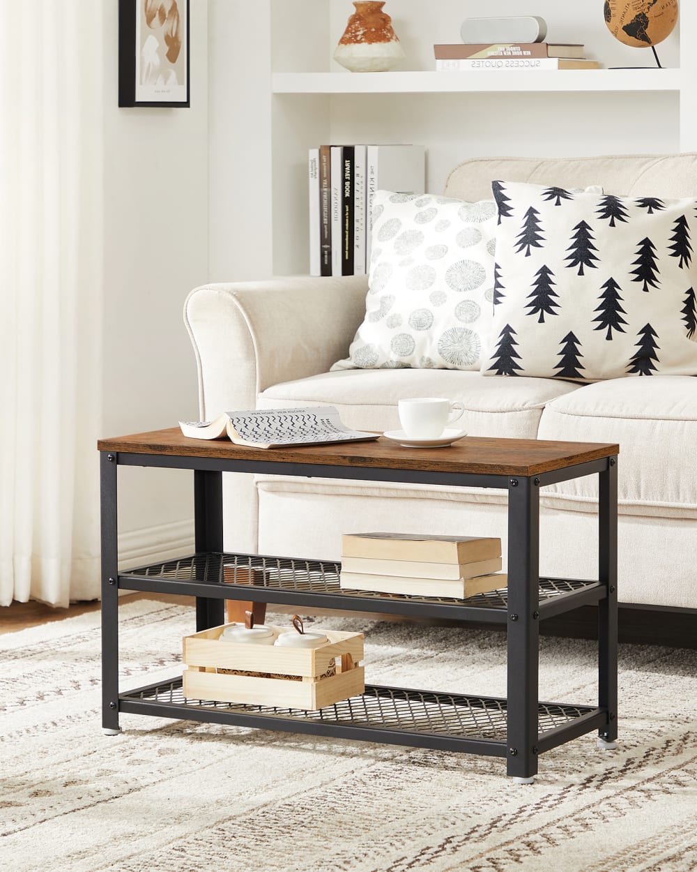 Banc de rangement à chaussures étagère 73 x 30 x 45 cm marron et noir - Maisons du Monde
