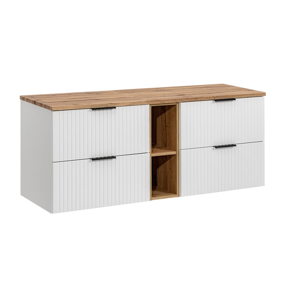 Meuble sous-vasque 140cm 2 niches panneaux mélaminé et mdf blanc Meuble sous-vasque 140cm 2 niches panneaux mélaminé et mdf blanc