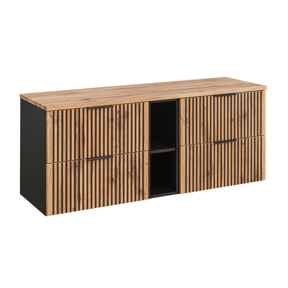 Meuble sous-vasque 140cm 2 niches panneaux mélaminé et mdf noir Meuble sous-vasque 140cm 2 niches panneaux mélaminé et mdf noir