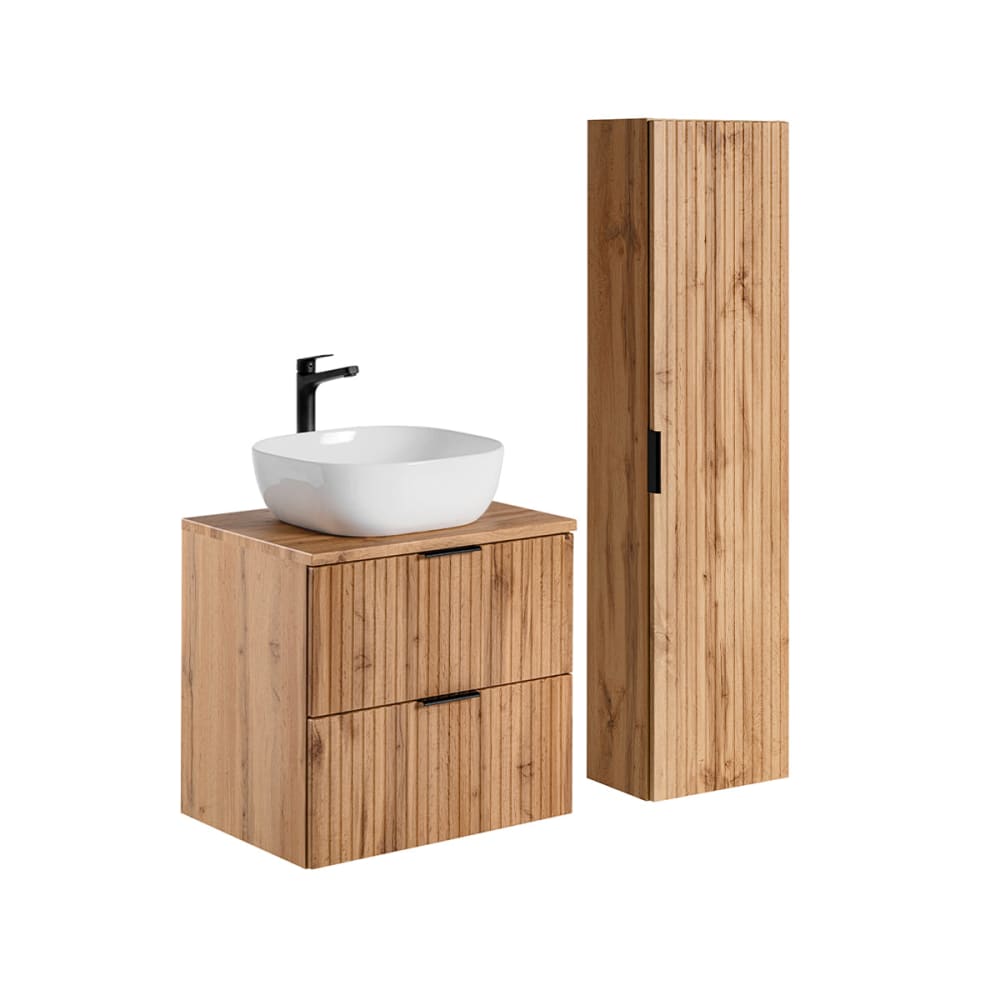 Ensemble meuble simple vasque 60cm panneaux mélaminé et mdf marron Ensemble meuble simple vasque 60cm panneaux mélaminé et mdf marron