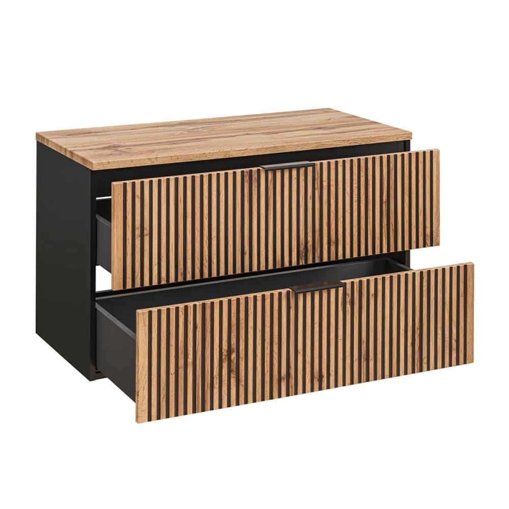 Waschtischunterschrank 100cm Melamin Holz in Eichenoptik und