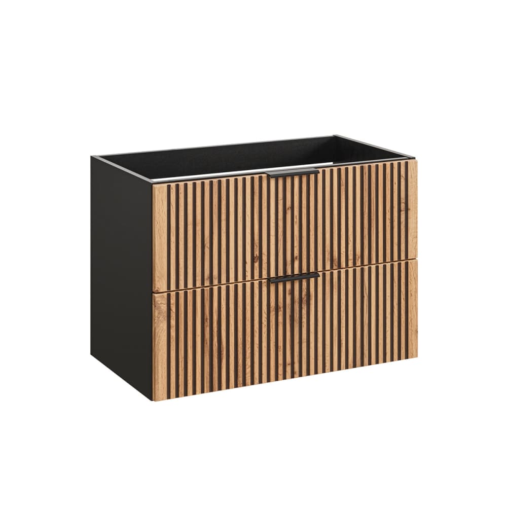 Petits meubles Waschtischunterschrank 80cm Melamin Holz in Eichenoptik und Schwarz Schwarz Spanplatte