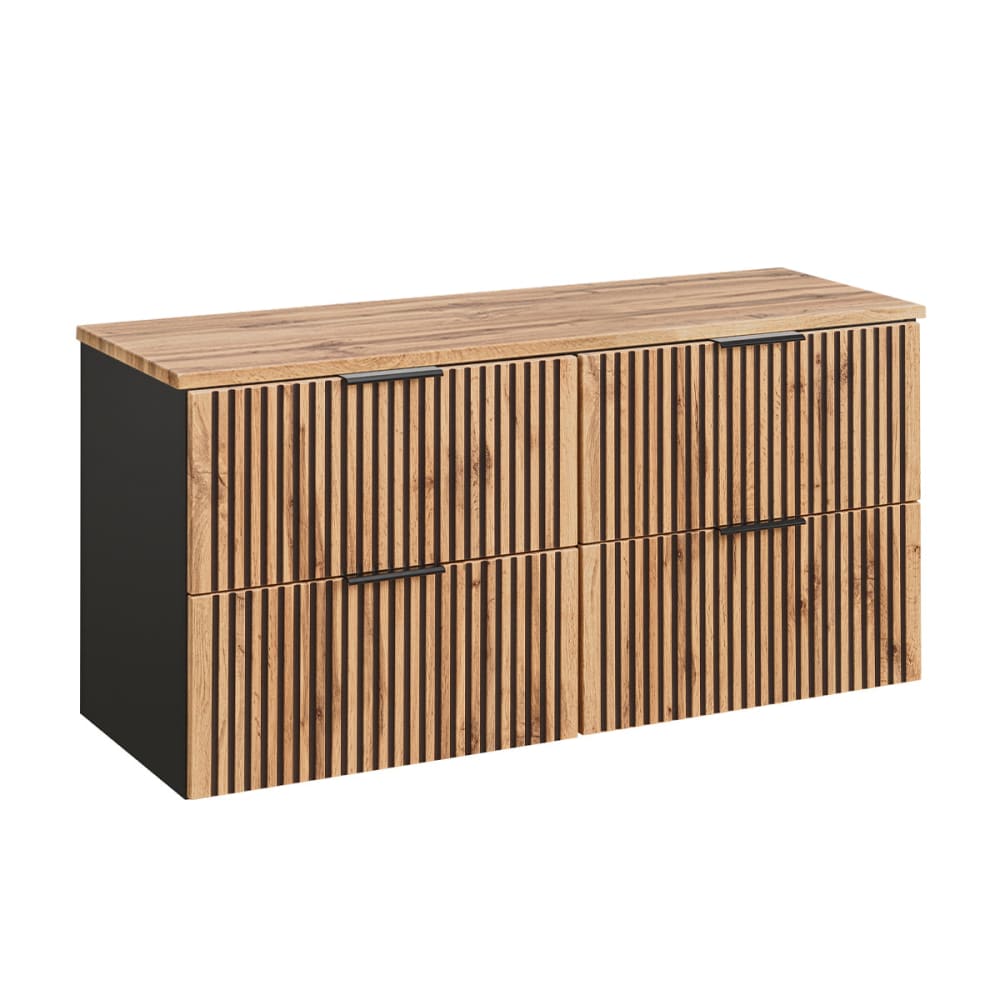 Petits meubles Waschbeckenunterschrank 120cm Melamin Holz in Eichenoptik und Schwarz Schwarz Spanplatte