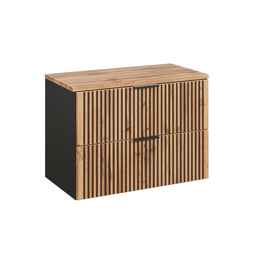 Petits meubles Waschbeckenunterschrank 80cm Melamin Holz in Eichenoptik und Schwarz Schwarz Spanplatte