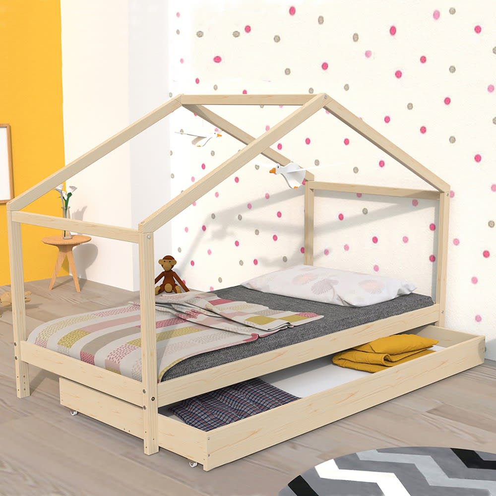 Lit cabane avec 1 tiroirs, bois clair, 90x190 cm (Weber industries) - Image 2