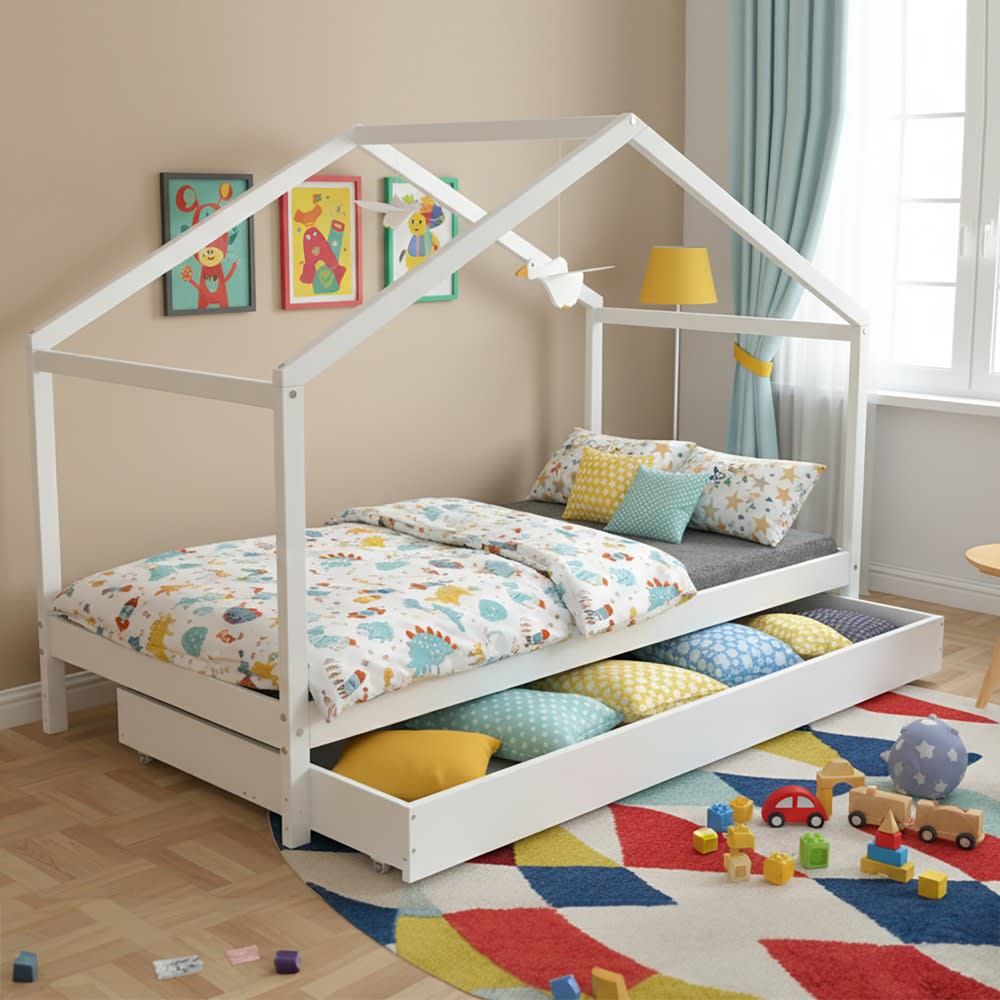 Lit cabane avec 1 tiroirs, blanc, 90x190 cm - Maisons du Monde