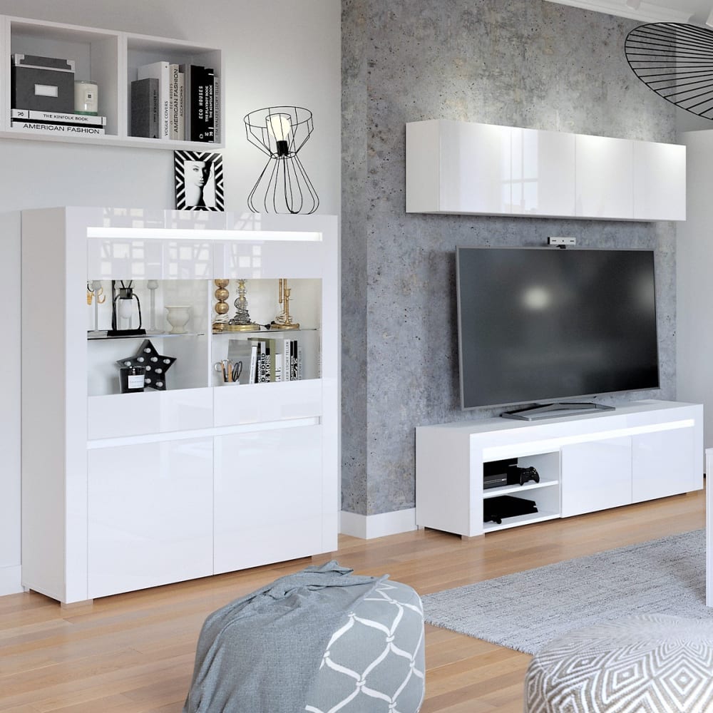 Vaisselier 4 portes LED inclus stratifiés blanc