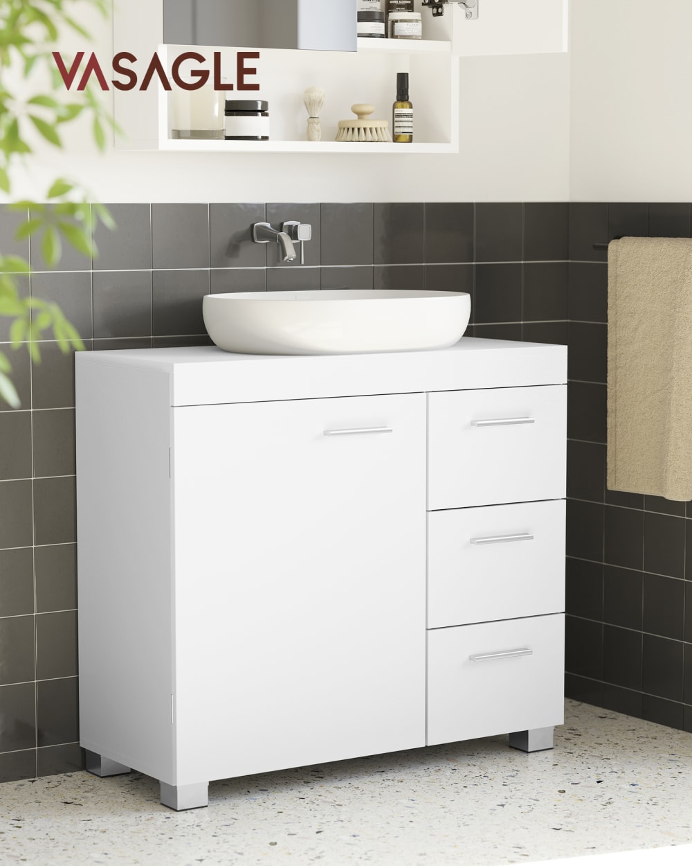 mueble bajo lavabo con 3 cajones de color blanco