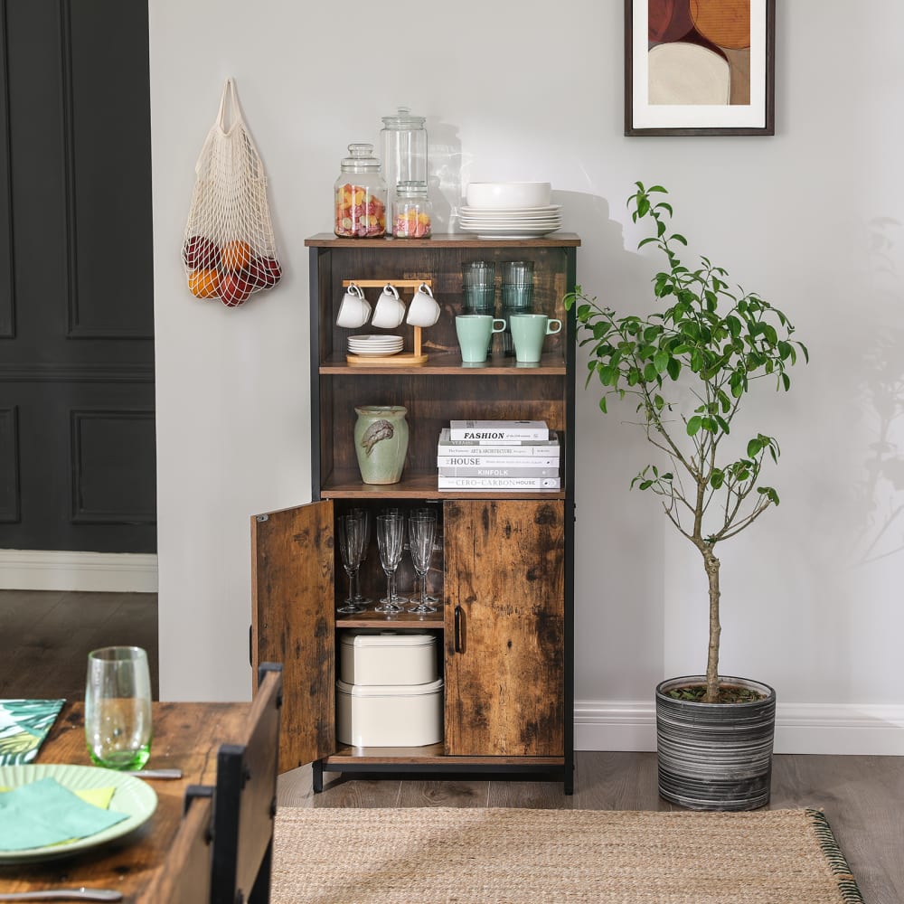 VASAGLE Meuble de rangement 2 compartiments ouverts placard marron et noir style contemporain Marron Bois - 60x125x35cm