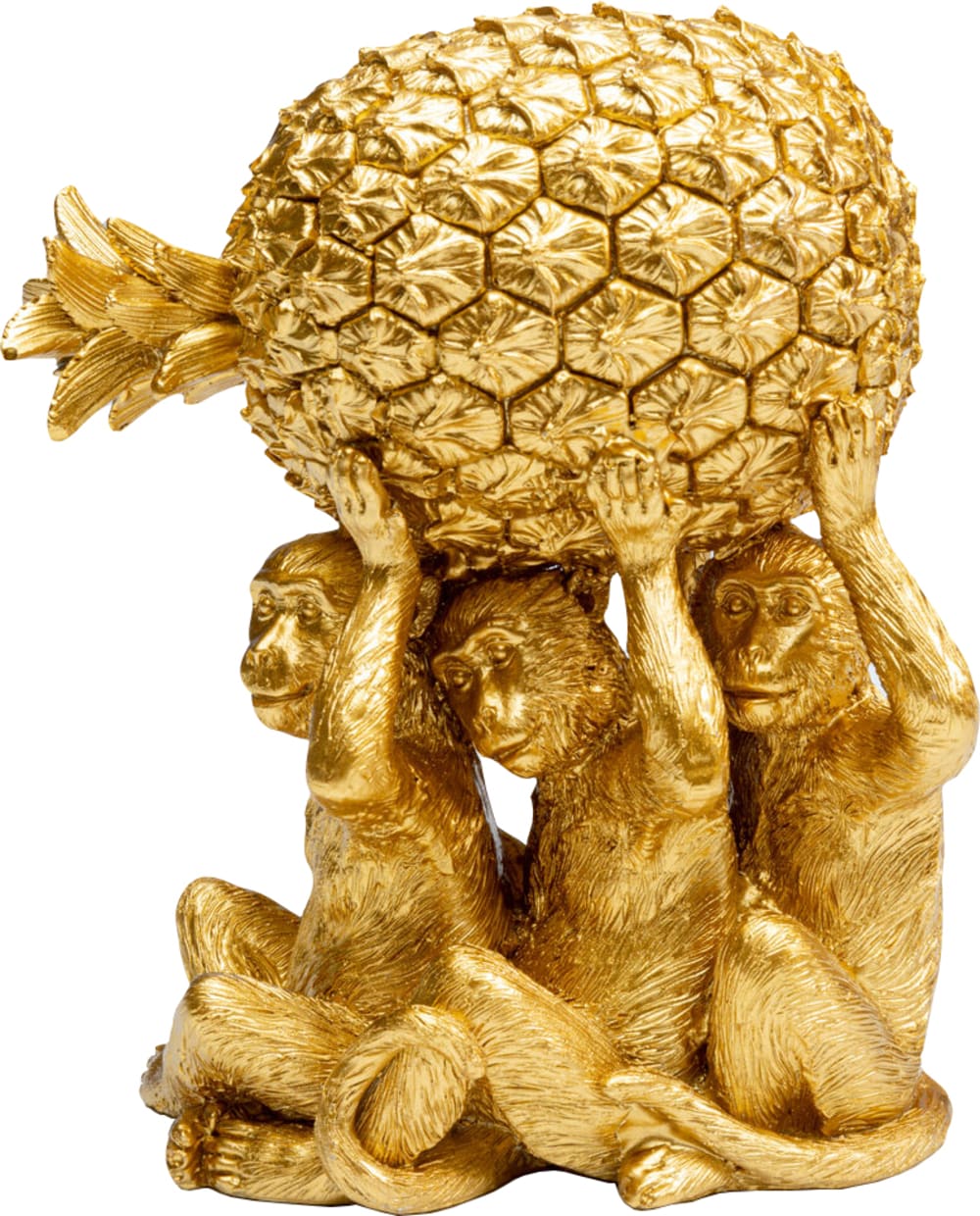 Figura deco monos con piña de poliresina dorado hecho a mano 16cm