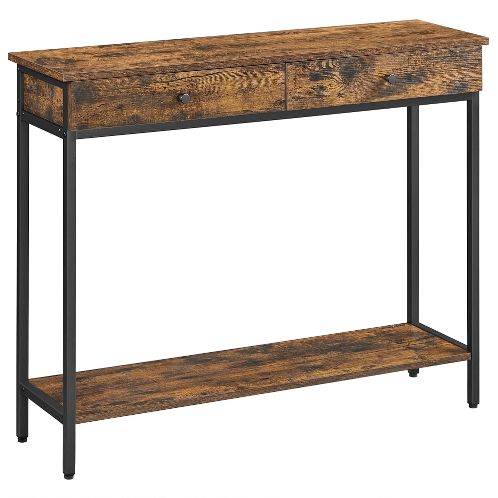 VASAGLE Console d'entrée industrielle avec 2 tiroirs basse marron et noir Marron Panneau De Particules - 100x80x30cm