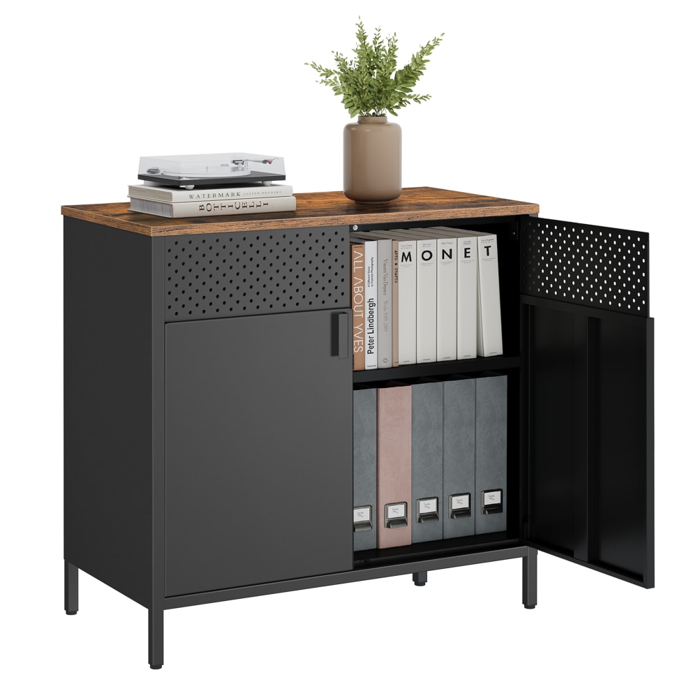 Buffet de rangement en acier à double porte pour salon noir et marron
