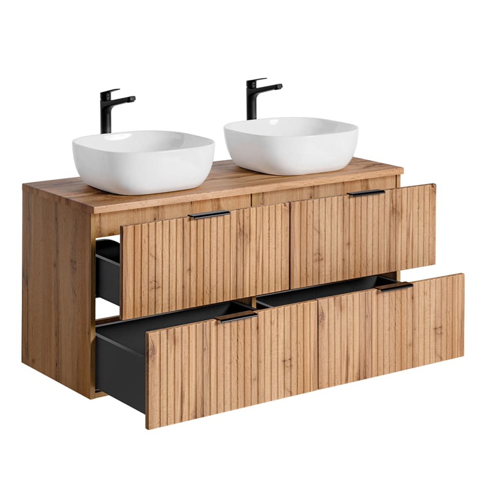 Meuble double vasque 120cm panneaux mélaminé et mdf marron - Maisons du Monde