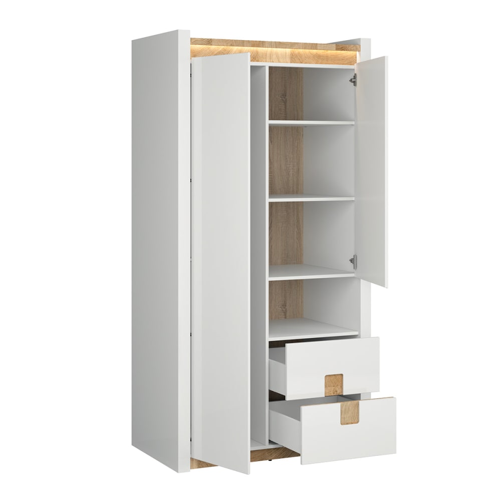 Armoire 2 portes 2 tiroirs 1 niche panneaux mdf blanc - Maisons du Monde