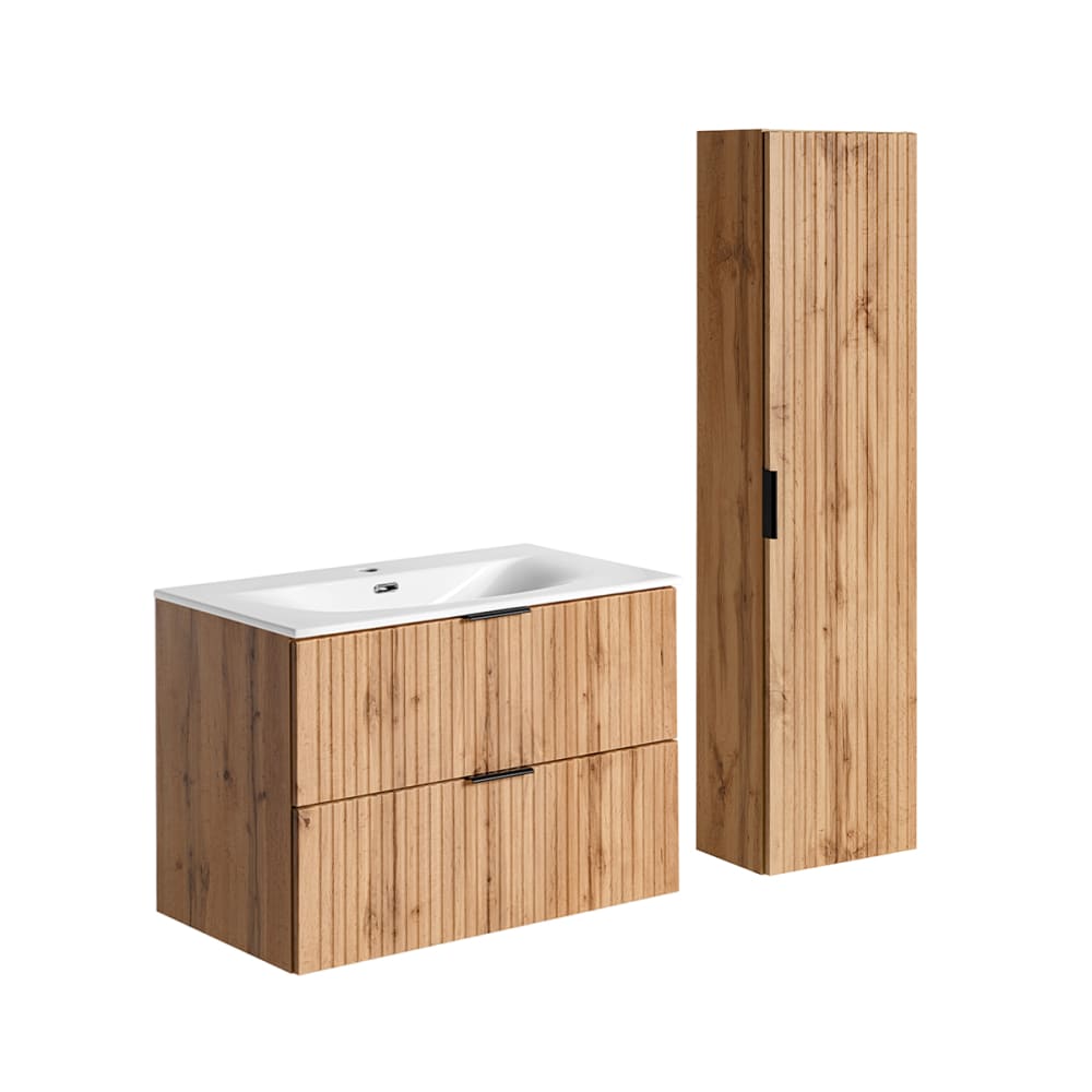 Ensemble meuble vasque encastrée colonne stratifiés beige