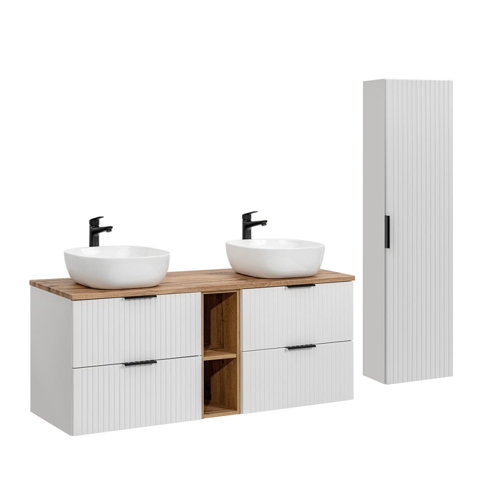 Ensemble meuble double vasque 140cm panneaux mélaminé et mdf blanc
