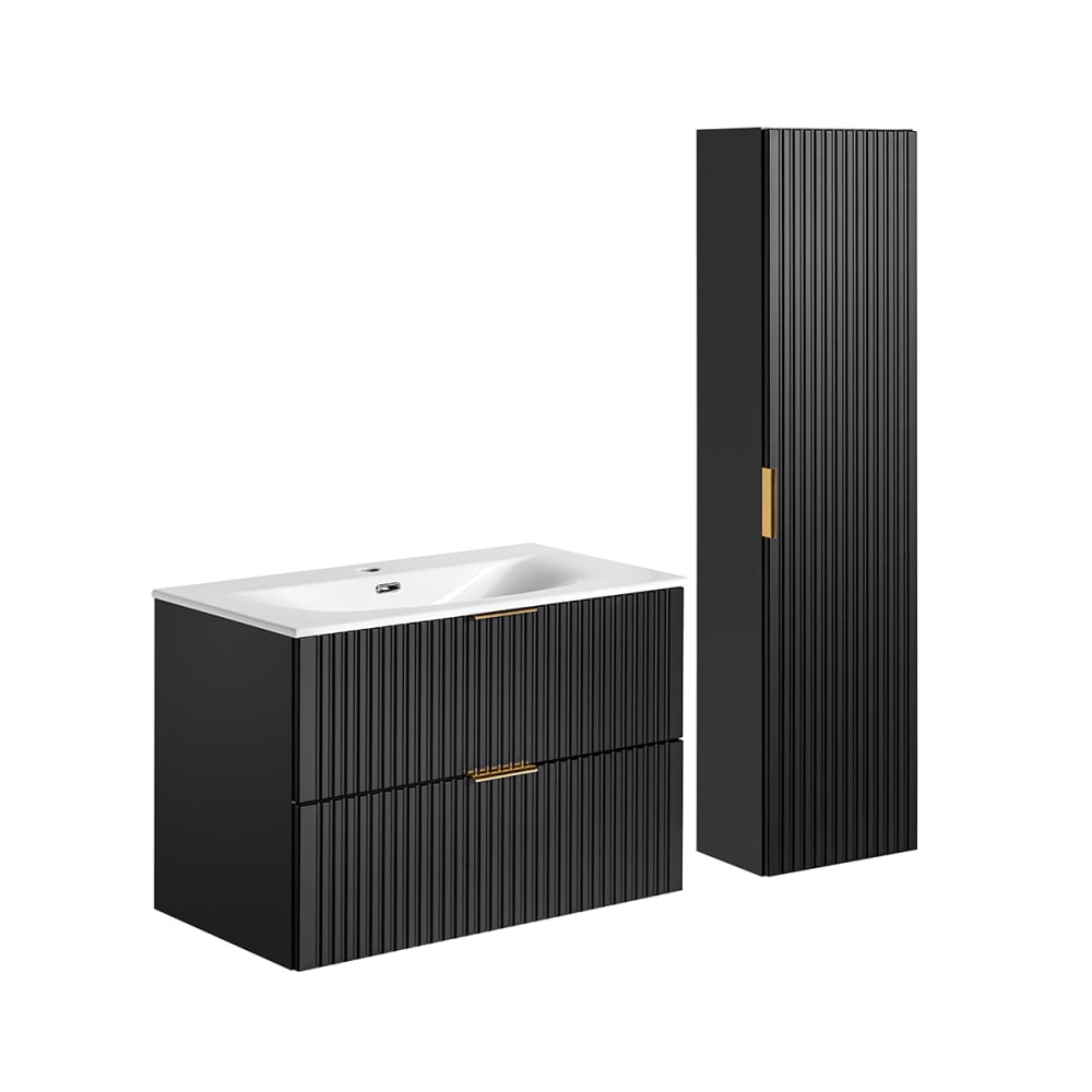 Ensemble meuble simple vasque panneaux mélaminé et mdf noir