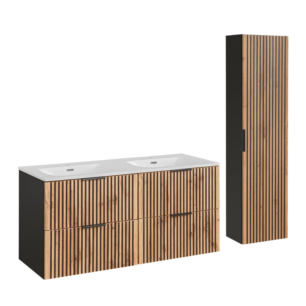 Ensemble meuble double vasque panneaux mélaminé et mdf noir - Maisons du Monde