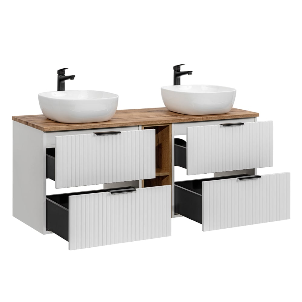 Meuble double vasque 140cm 2 niches panneaux mélaminé et mdf blanc - Maisons du Monde