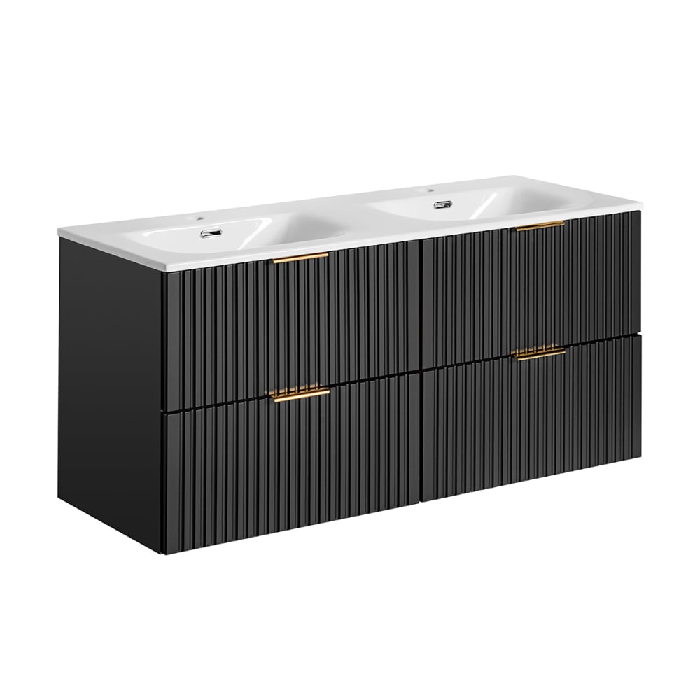 Meuble double vasque encastrée 120cm panneaux mélaminé et mdf noir Meuble double vasque encastrée 120cm panneaux mélaminé et mdf noir