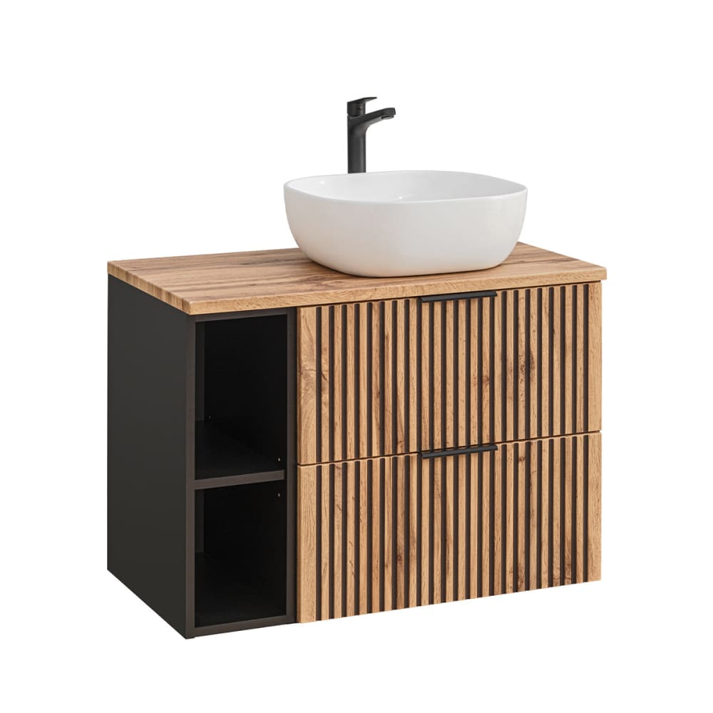 Meuble simple vasque 80cm 2 niches panneaux mélaminé et mdf noir Meuble simple vasque 80cm 2 niches panneaux mélaminé et mdf noir