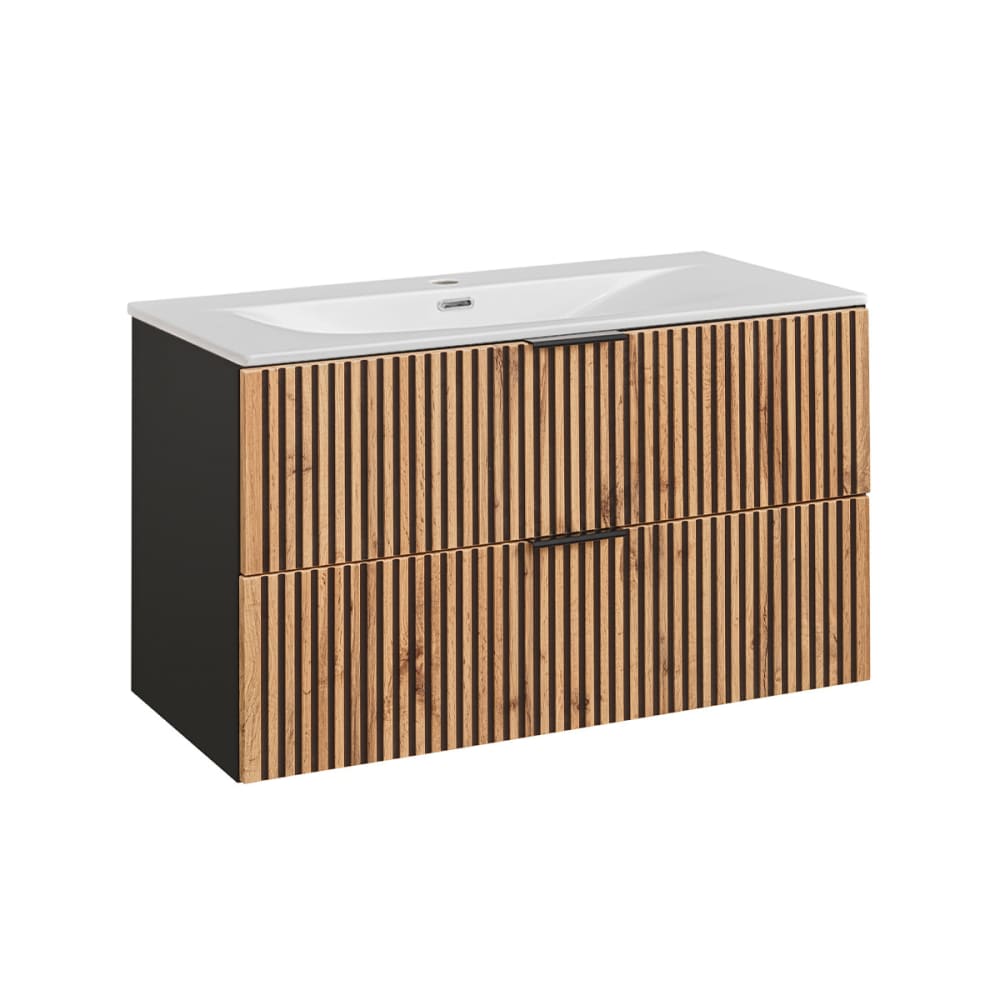 Meuble simple vasque encastrée 100cm panneaux mélaminé et mdf noir Meuble simple vasque encastrée 100cm panneaux mélaminé et mdf noir