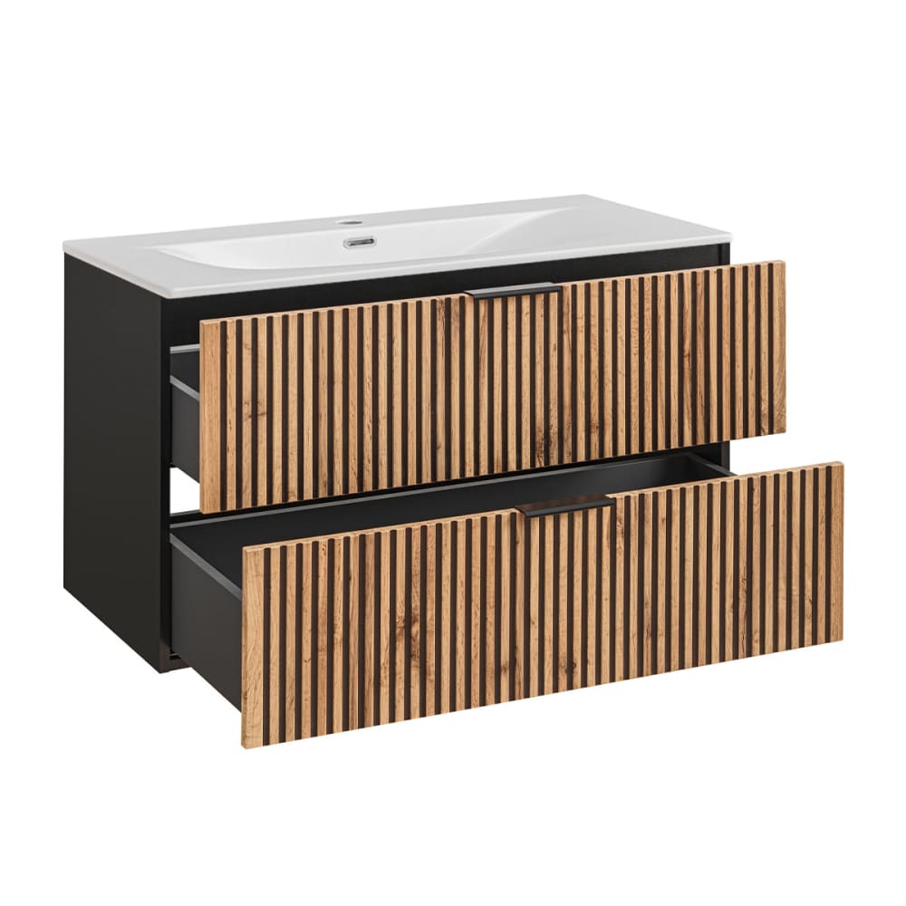 Meuble simple vasque encastrée 100cm panneaux mélaminé et mdf noir - Maisons du Monde