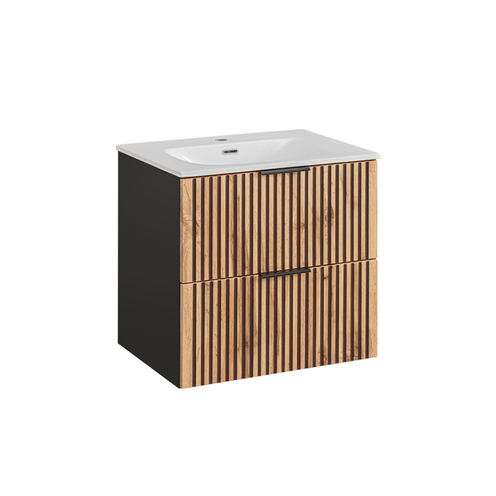 Meuble vasque encastrée stratifiés beige noir