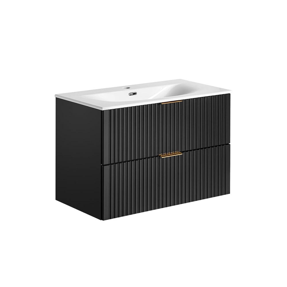 Meuble simple vasque encastrée 80cm panneaux mélaminé et mdf noir