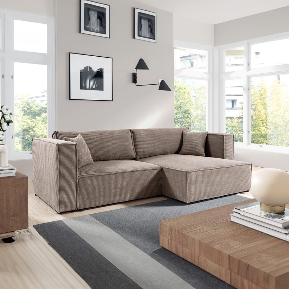 Canapé d'angle réversible convertible bois de pin taupe
