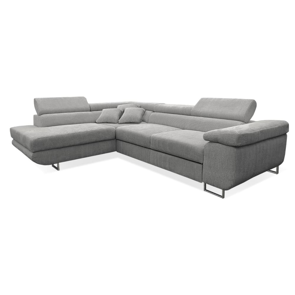 Canapé d'angle convertible gauche 4 places coffre velours côtelé gris