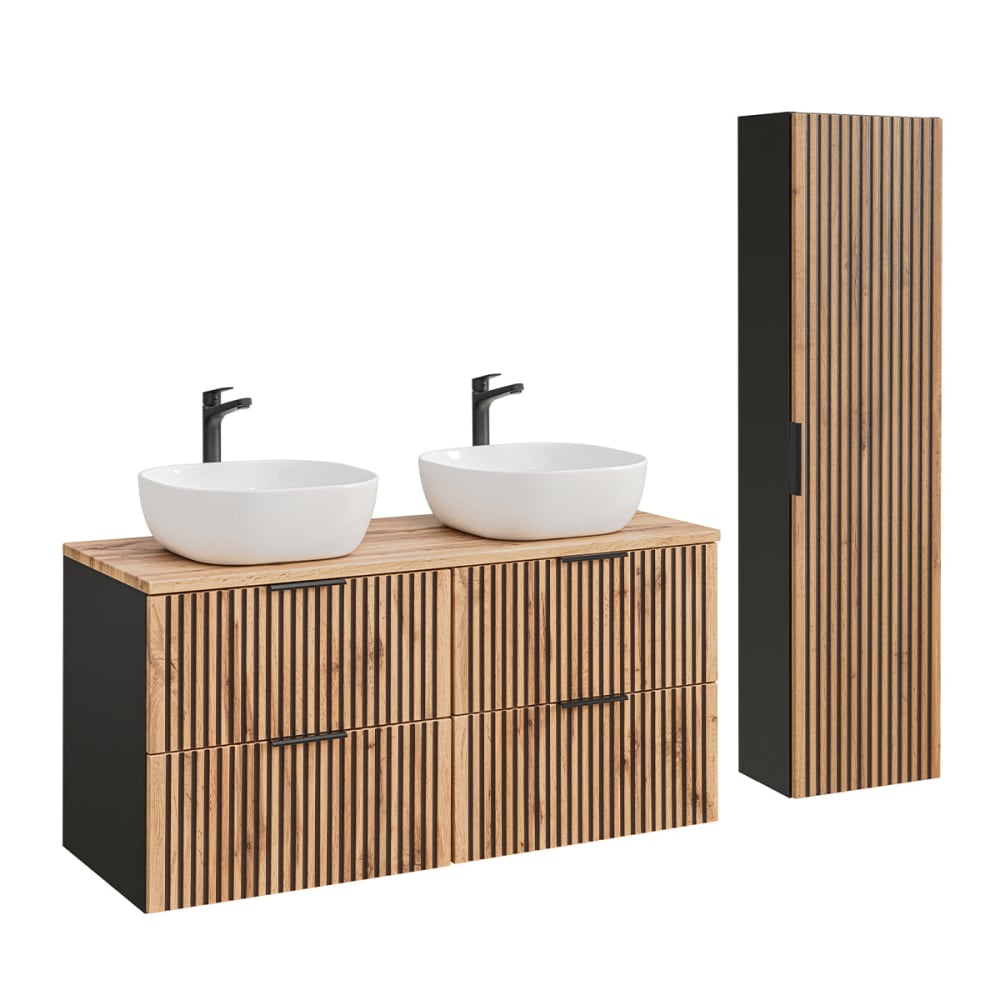 Ensemble meuble double vasque 120cm panneaux mélaminé et mdf noir - Maisons du Monde