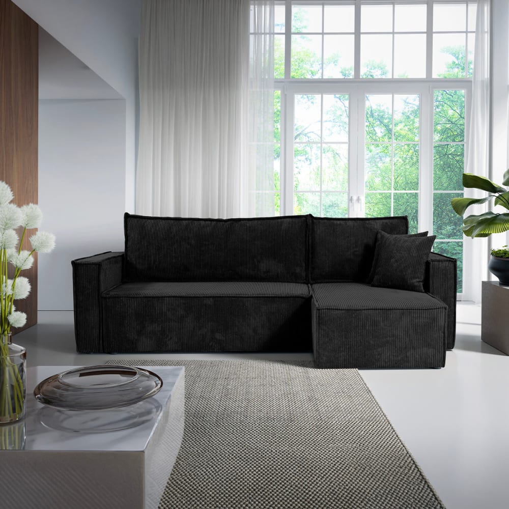 Petits meubles Canapé d'angle réversible convertible bois de pin noir