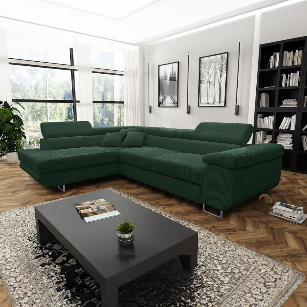Canapé d'angle convertible gauche bois de pin vert - Maisons du Monde