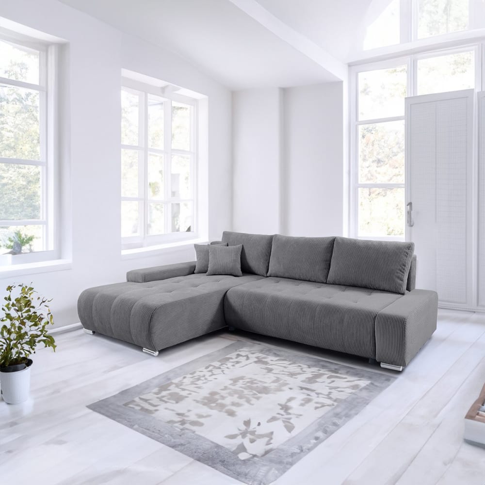 Canapé d'angle convertible gauche bois de pin gris - Maisons du Monde
