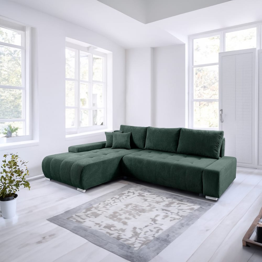 Canapé d'angle convertible gauche bois de pin vert - Maisons du Monde