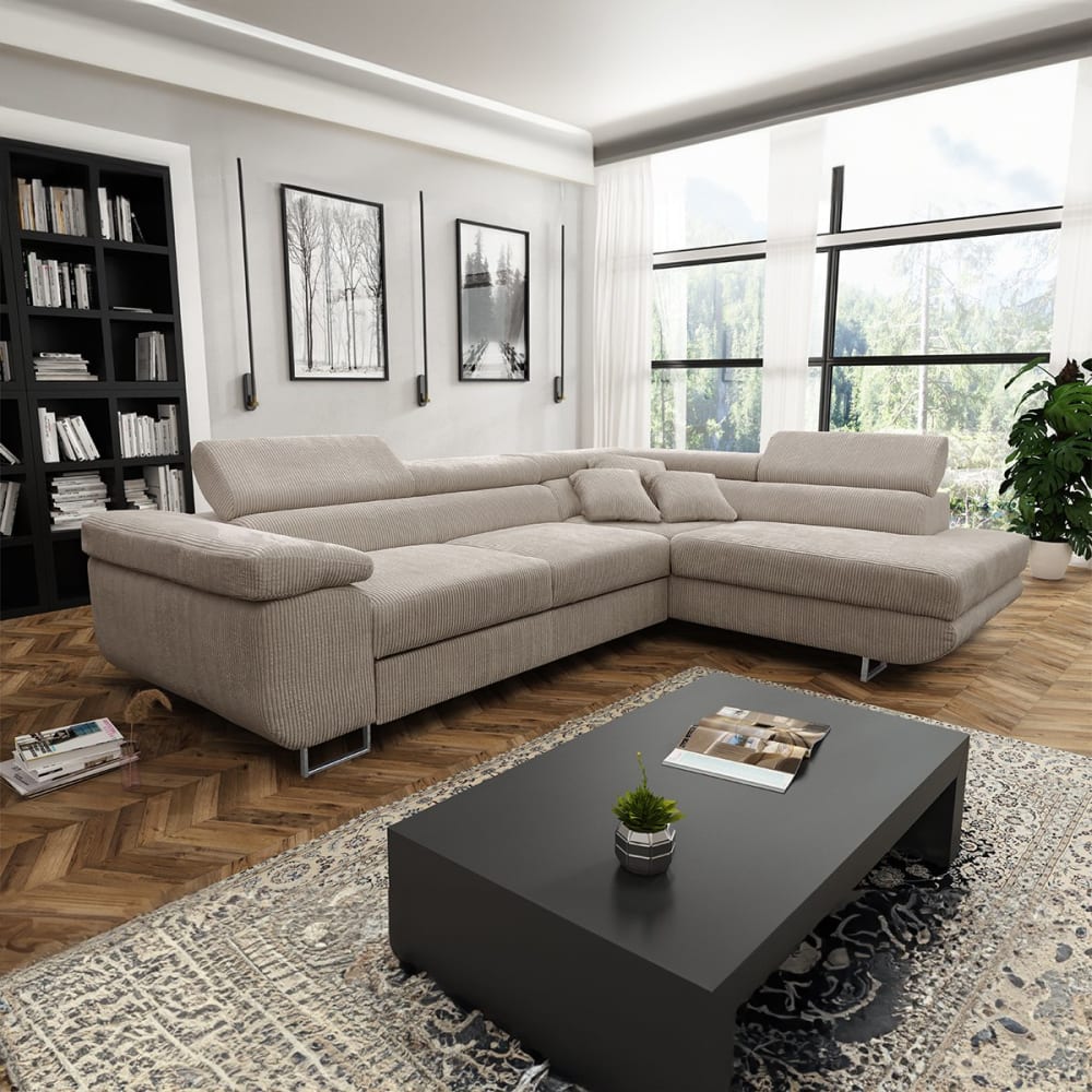 Canapé d'angle convertible droit bois de pin marron